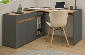 Büromöbel Set Center matt grau und Wotan Eiche, Büro Schreibtisch Regal und Kommode