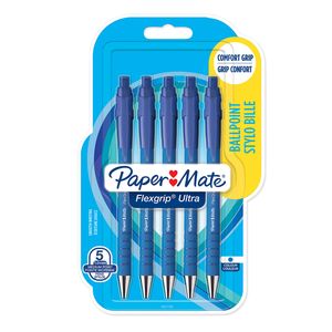 Paper Mate Flexgrip Ultra-Druckkugelschreiber | mittlere Spitze (1,0 mm) | blau | 5er-Packung