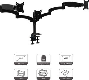 HFTEK DS137SB Dreifacher Mechanischer Federarm Monitorarm Tischhalterung für Bildschirme bis 27 Zoll und 6 kg