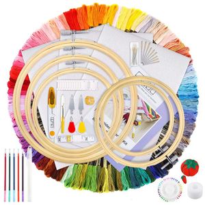 Favson 154-teiliges Stickset mit Anleitung, 100 Farbfäden, 5-teilige Bambus-Stickrahmen, Kreuzstich-Werkzeuge für Erwachsene und Anfänger für Kinder