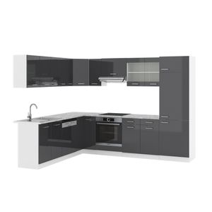 Livinity® R-Line rohová kuchyňa, 227 x 287 cm bez pracovnej dosky, antracitový vysoký lesk/biela