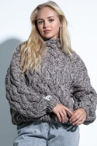 Fobya Klassischer Pullover für Frauen Homour braun 40-42