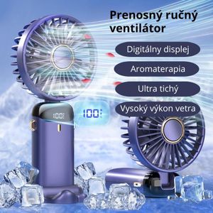 USB mini ručný ventilátor - sada 2 ks, skladací, LED displej, 5 rýchlostí, ventilátor na krk/stôl s USB nabíjaním