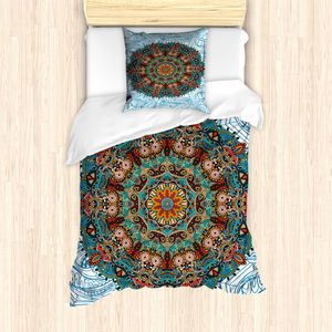 ABAKUHAUS Mandala Bettbezug Set für Einzelbetten, Asiatische orientalische Verzierung, Milbensicher Allergiker geeignet mit Kissenbezug, Mehrfarbig
