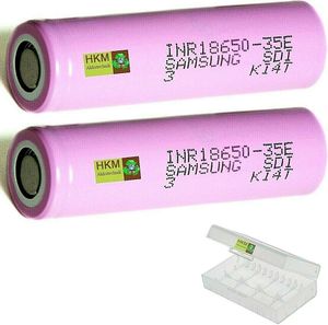 2 x Samsung SDI INR18650-35E Li Akku 3500 mAh 3,6 V / 3,7 V 10 A + Transportbox