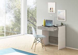 Moderner Schreibtisch mit 1 Schublade, 100%  Italy, PC-Tisch mit verstellbarem Regal, 80x40h79 cm, Weiß und Zementfarbe