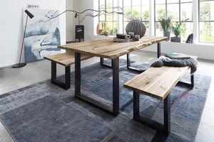 Baumkanten Tischgruppe Akazie natur 140 schwarz 3tlg. QUINN