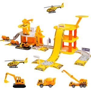 LBLA Spiel-Parkhaus Spiel-Parkgarage mit Hubschrauber Baufahrzeuge für Kinder ab 3 Jahren, City Parkgarage Spielset mit Spielzeugauto