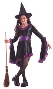 Hexenkostüm Kostüm Hexe für Kinder Mädchen  Kinderkostüm lila Halloweenkostüm Halloween Hexen Gr. 122/128 - 134/140, Größe:122/128