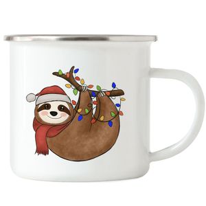 Weihnachts-Faultier Emaille-Tasse Geschenkidee Faultier-Fans Sloth Süßes Motiv für Weihnachten für Familie Freunde