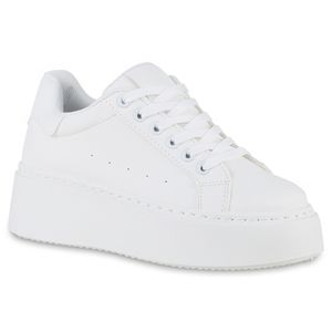 VAN HILL Damen Plateau Sneaker Schnürer Freizeit Schuhe 840983, Farbe: Weiß, Größe: 39