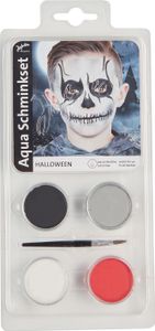 Jofrika 799630 Aqua Schminkset Halloween, 4 wasserlösliche Schminkfarben + Pinsel, reicht für ca 15-20 Motive, mehrfarbig, 5-teilig (1 Set)