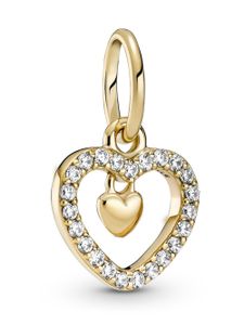 Pandora Gold 759142C01 Charm Dangle, Sparkling Double Heart, 14Karat Gold, Clear Cubic Zirkonia