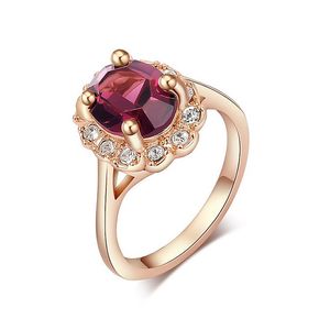 Damen Ring Solitärring Verlobungsring 14kt vergoldet Zirkonia Kristall Halo Ring Rosègold rosègold-lila 57 - Ø 18,14 mm