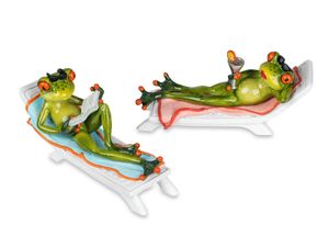 2er Set Formano lustige Frösche Frosch auf Liege im Urlaub Poly 16 cm