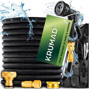 KRUMAD Flexibler Gartenschlauch 30m 8-in-1 Spritzpistole Dehnbar Knickfrei, inkl. Haken und Tasche Messingverbinder
