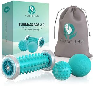 FUßFREUND® Premium Fussmassagegerät im 3er Set, Innovativer und Hochwertiger Fussmassageroller mit Massageball zur Stressreduzierung und Entspannung - Verbessertes Konzept 2021