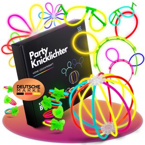 Knicklichter Party Set - 100 Knicklichter + 142 Verbinder für Armringe, Figuren, Bälle, Brillen - Leuchtarmbänder - Party Deko Kinder Geburtstag