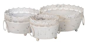 3er Set Pflanzkübel Eisen Weiß Grau Shabby Chic Vintage Kübel Deko Gartendeko