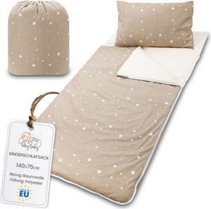 Schlafsack Kinder mit Kissen und Reißverschluss für Baby 3-7 Jahre - 140 x 75 cm Kinderschlafsack Indoor für Kindertagesstätte Kindergarten Deckenschlafsack Beige mit Weiß Sternen Schlafsack Kinder mit Kissen und Reißverschluss für Baby 3-7 Jahre - 140 x 75 cm Kinderschlafsack Indoor für Kindertagesstätte Kindergarten Deckenschlafsack Beige mit Weiß Sternen