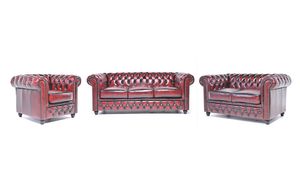 Chesterfield Sofa Original Leder |  1 + 2 + 3 Sitzer | Antik Rot |