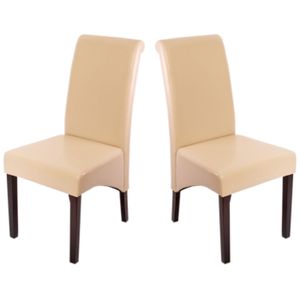 2er-Set Esszimmerstuhl Küchenstuhl Stuhl M37  Leder, creme, dunkle Füße