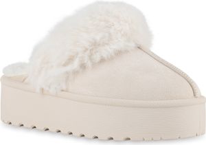 VAN HILL Damen Warm Gefüttert Pantoffeln Hausschuhe Bequem Kunstfell Schuhe 841494, Farbe: Beige, Größe: 39