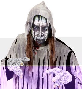 Enganliegende Zombiemaske Halloween-Strumpfmaske schwarz-weiss-lila