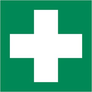 2 Stück Aufkleber Rettungszeichen Grün mit weißem Kreuz für Erste Hilfe Einrichtungen 10,5x10,5 cm