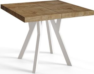 Štvorcový jedálenský stôl RICO, rozkladací stôl, rozmery: 90-190X90X77 cm, farba obývačkového stola: LEFAKS, s drevenými nohami v bielej farbe
