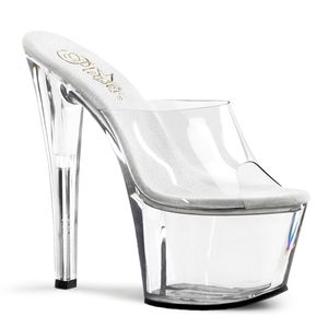 SKY-301 elegante Pleaser Damen High-Heels Plateaupantoletten transparent
