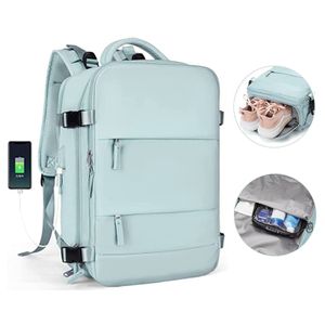 Reiserucksack Damen, Rucksäcke mit USB anschluss Rucksack Wasserdicht Laptop Business Reiserucksack Handgepäck mit Schuhfach Kabinengröße Blau