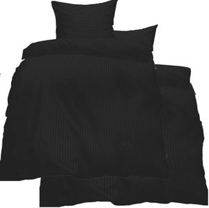 4-tlg. Seersucker Bettwäsche 2x 135x200 + 2x 80x80 cm, uni einfarbig, schwarz, Reissverschluß, bügelfrei, Microfaser