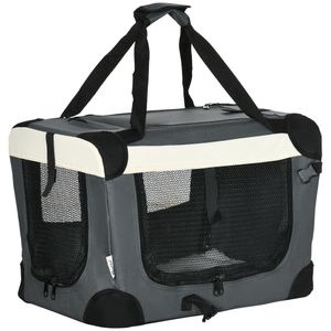 PawHut Hundetasche Transporttasche faltbare Hundebox mit Kissen Hundetragetasche für kleine Hunde Reisetasche Haustierrucksack Outdoor Oxfordstoff Grau+Schwarz 50,5 x 33,5 x 35 cm