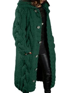 Damen Wollmäntel lang Ärmeln Strickjacke Pullover Winter warm warm offene Front Outwee lässige Einfarbige Mantel, Farbe:Grün, Größe:Xl