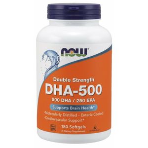 Now Foods I DHA-500 I EPA 250 I Doppelte Stärke I Cholesterolfrei I 180 Softgelkapseln