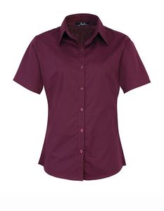 Premier Workwear Damen Popeline Bluse kurzarm PR302 aubergine 44 (XL/16)