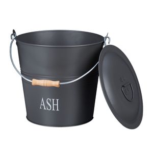 Relaxdays Ascheeimer 12 Liter Kohle Asche runde Aschetonne Tragegriff Kamin Ofen Grill grau intensivieren