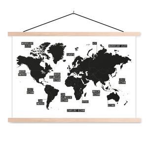 MuchoWow® Textilposter Weltkarte - Schwarz - Weiß - Kinder - Junge - Mädchen 60x40 cm mit holzfarbenen Rahmen - Bilder