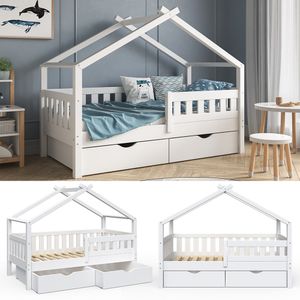 VitaliSpa Design Kinderbett Hausbett Holzbett mit Schublade 80x160cm Holz Weiß