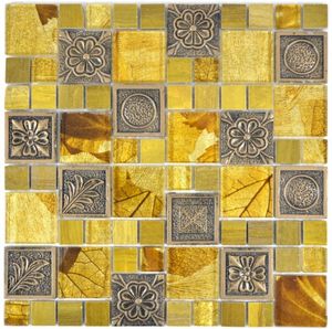 Mosaikfliese Transluzent gold Kombination Glasmosaik Crystal Resin gold Ornament MOS88-0790