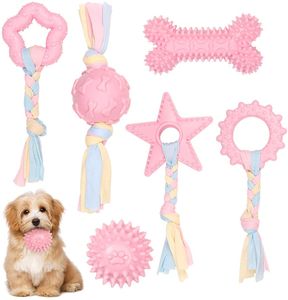 Hundespielzeug Seil mit Ball, 6 Stück Welpen Spielzeug für Hunde ​Zahnpflege, Kauen Hundespielzeug Set für Kleine/Mittlere Hunde, Knochen für Hunde Spielzeug Unzerstörbar