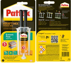 Pattex Kraft-Mix Extrem Fest, extrem starker Epoxidharz Kleber mit hoher Endfestigkeit, Modelliermasse für fast jedes Material, transparente Knete, 1x12g