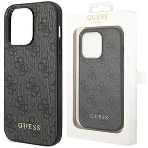 Guess Apple iPhone 15 Pro Max Schutzhülle Case 4G Metal Gold Logo Grau