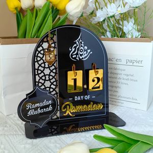 Eid-Adventskalender, Ramadan Kalender aus Acryl, 30 Tage Countdown Ramadan Kalender, Ramadan-Kalender Elegante Mubarak Ramadan Deko(Schwarz+Gold )