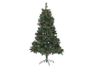 BELIANI Weihnachtsbaum 180 cm Grün Kunststoff/Metall inkl. LED Beleuchtung Ständer mit Zapfen geschmückt Weihnachten