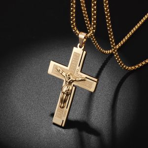 Halskette mit Anhänger Kreuzkette Kreuz Jesus Christus Geschenk Gold Edelstahl
