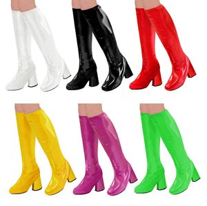 60er 70er Lack Damen Stiefel Überzieher Stulpen glänzend, Farbe:Weiß