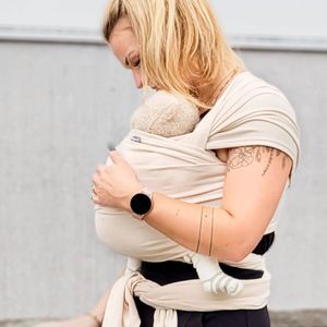 HOPPEDIZ Babytragetuch Elastisches Tragetuch für Neugeborene ab Geburt - aus 100 % Baumwolle creme 4,60 x 0,50 m