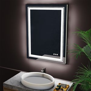 WISFOR LED zrkadlo do kúpeľne s osvetlením, zrkadlo do kúpeľne s osvetlením, nástenné zrkadlo stmievateľné proti zahmlievaniu, s dotykovým spínačom, 50x70cm